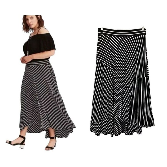 Torrid Hi-Low Black & White Stripes Pieced Maxi Skirt  Size M (10)  Date Night - Picture 1 of 8